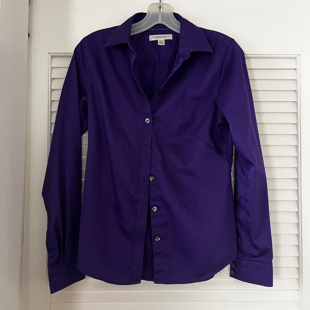 Banana Republic Non-Iron Fitten Button Up Shirt Purple Size 4 - Picture 5 of 6